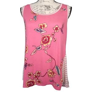Wishful Park Woman's Hot Pink Floral Striped Summer Tank Tunic Blouse Size S